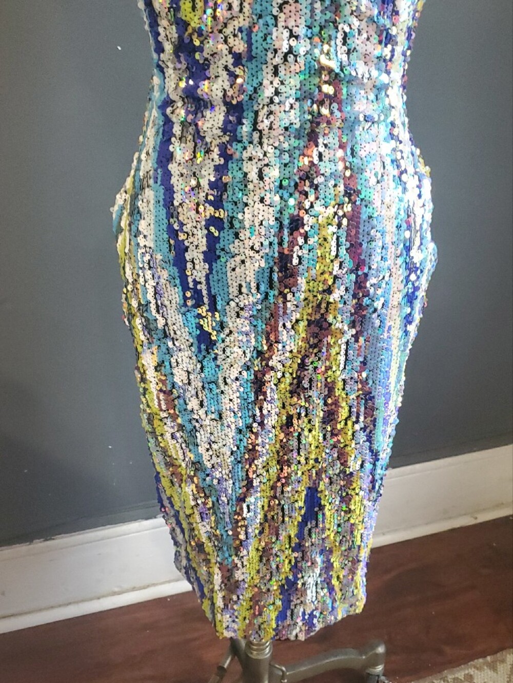 Angel Brinks Multicolor Sequin V-Neck Glitter Sparkle Embellished Dress Size M - Picture 4 of 13